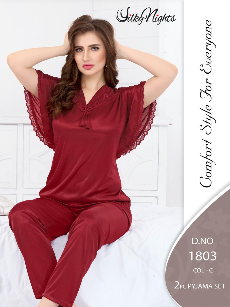 Silky Nights Premium Imported Silk Pyjama Set – 2-Piece Shirt & Trouser | Free Size |