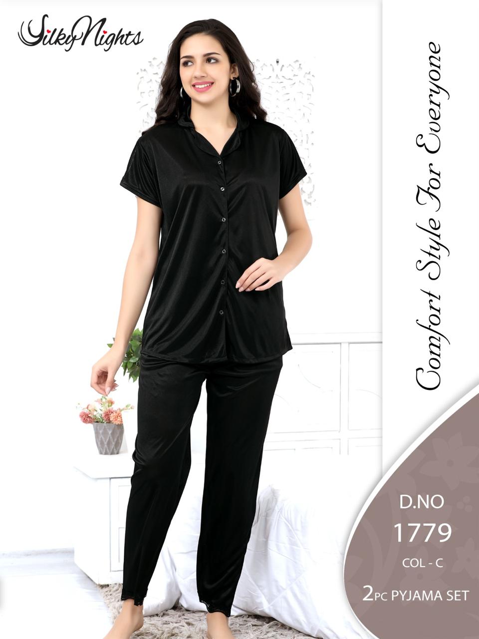 Silky Nights Premium Imported Silk Pyjama Set – 2-Piece Shirt & Trouser | Free Size |