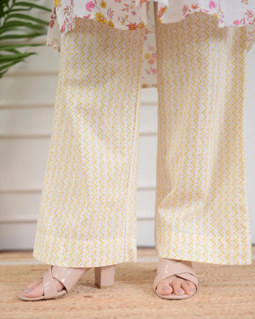 Ivory Yellow Pink Floral Cotton Co-ord Wariza