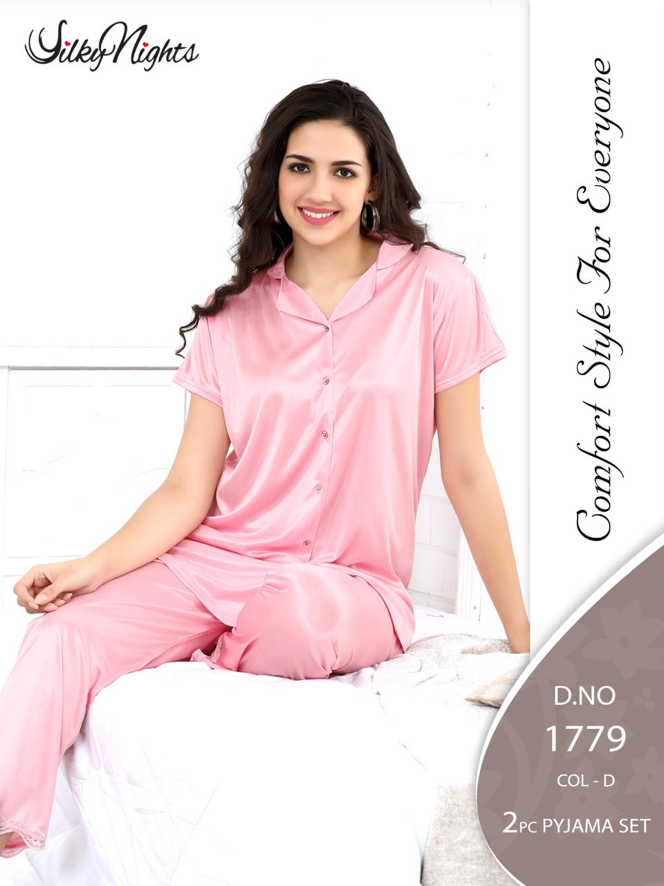 Silky Nights Premium Imported Silk Pyjama Set – 2-Piece Shirt & Trouser | Free Size |