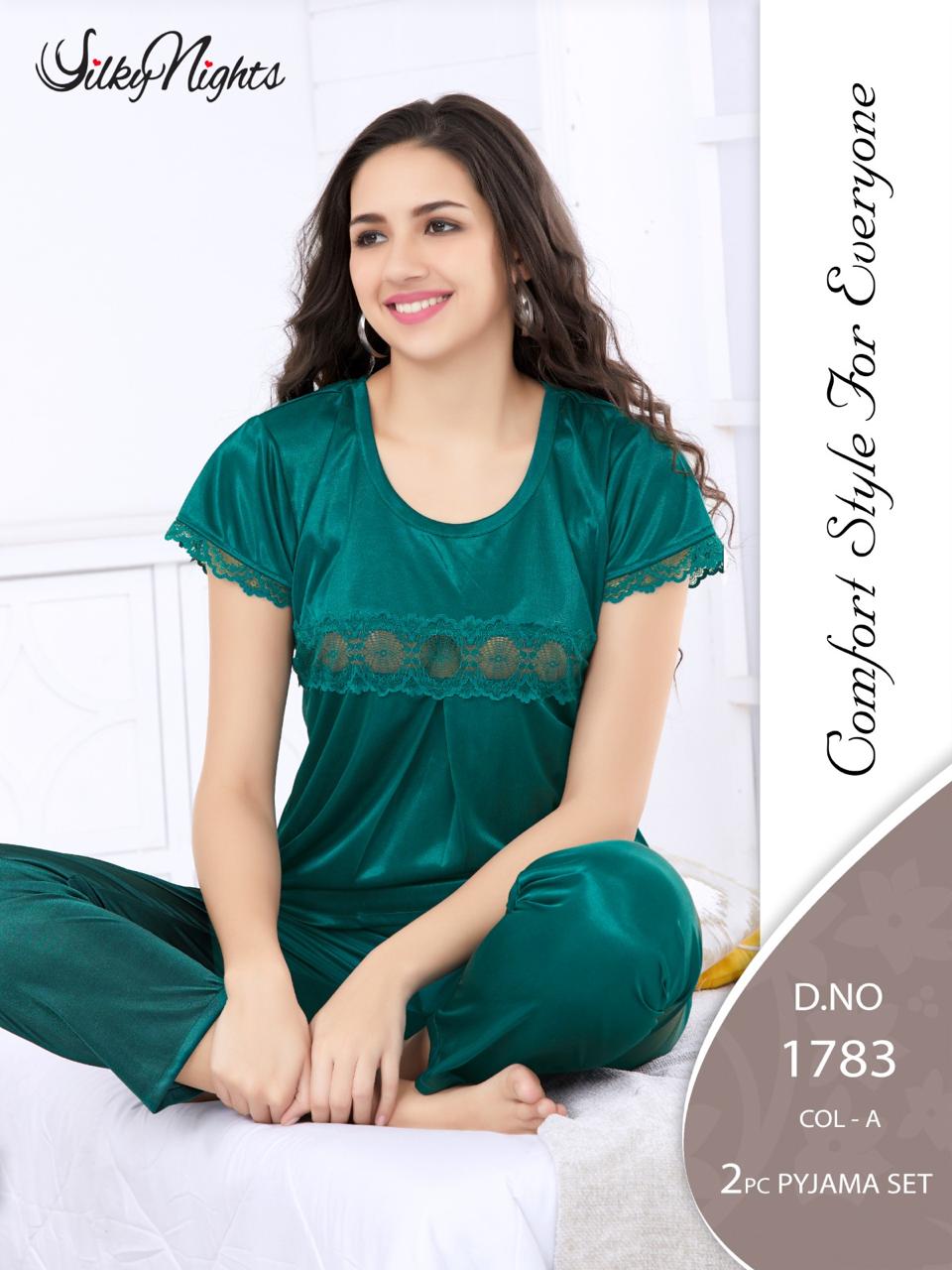 Silky Nights Premium Imported Silk Pyjama Set – 2-Piece Shirt & Trouser | Free Size |