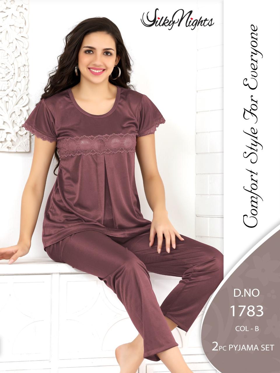 Silky Nights Premium Imported Silk Pyjama Set – 2-Piece Shirt & Trouser | Free Size |