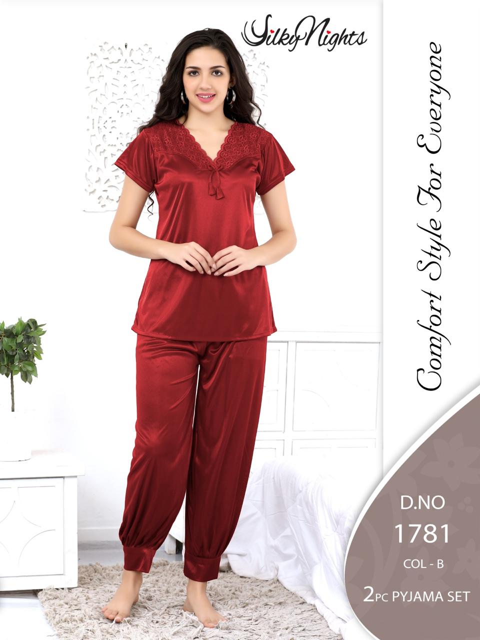 Silky Nights Premium Imported Silk Pyjama Set – 2-Piece Shirt & Trouser | Free Size |