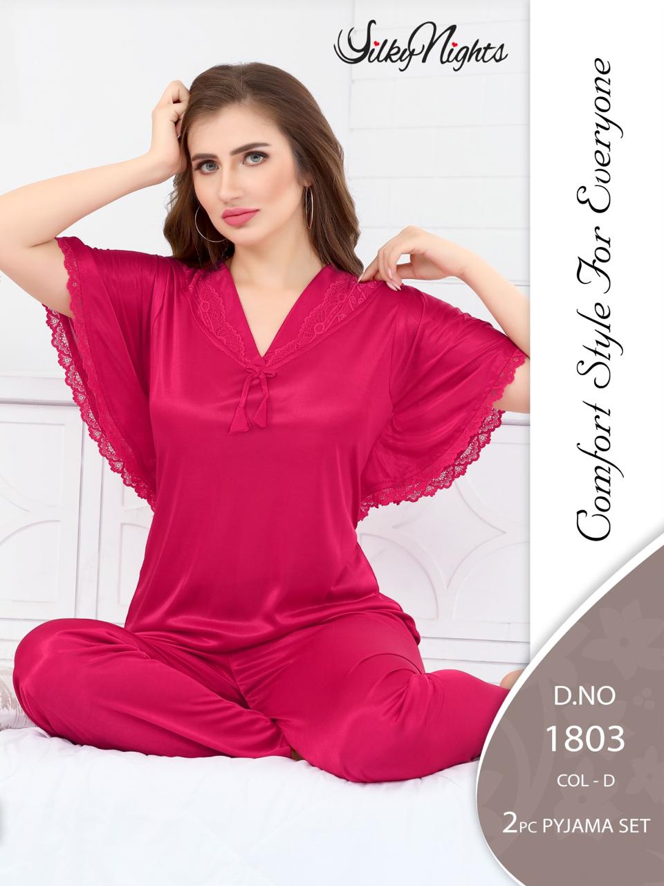 Silky Nights Premium Imported Silk Pyjama Set – 2-Piece Shirt & Trouser | Free Size |