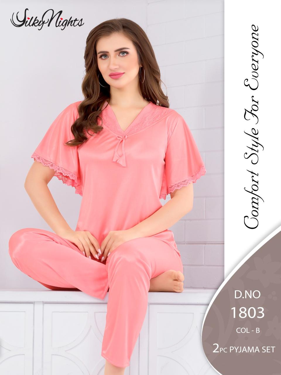 Silky Nights Premium Imported Silk Pyjama Set – 2-Piece Shirt & Trouser | Free Size |