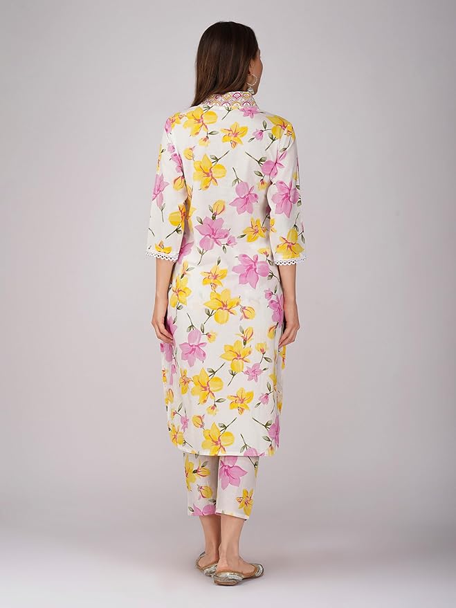 Floral Lawn Kurti for Women – Pink & Yellow