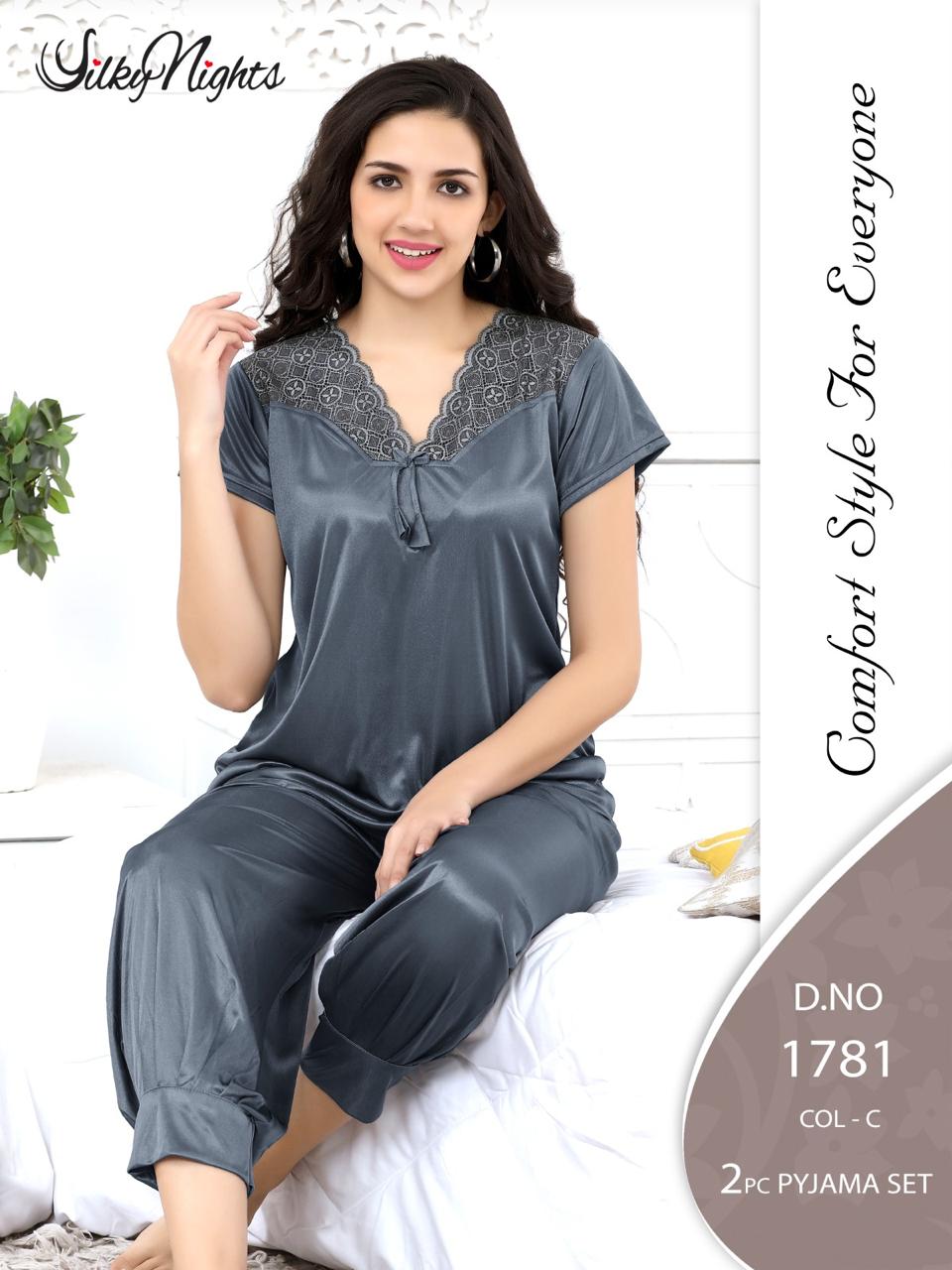 Silky Nights Premium Imported Silk Pyjama Set – 2-Piece Shirt & Trouser | Free Size |
