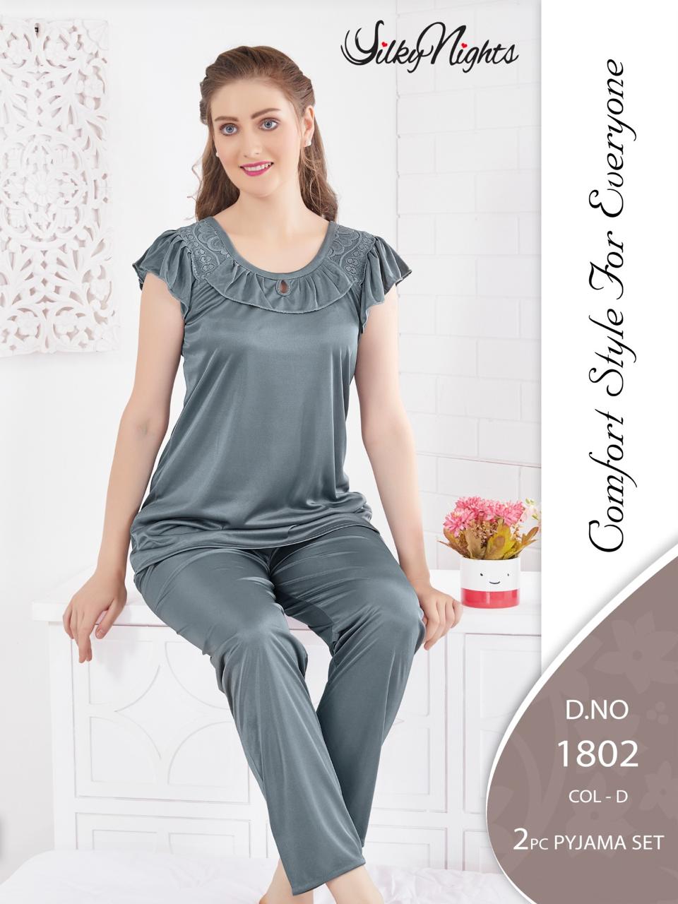Silky Nights Premium Imported Silk Pyjama Set – 2-Piece Shirt & Trouser | Free Size |