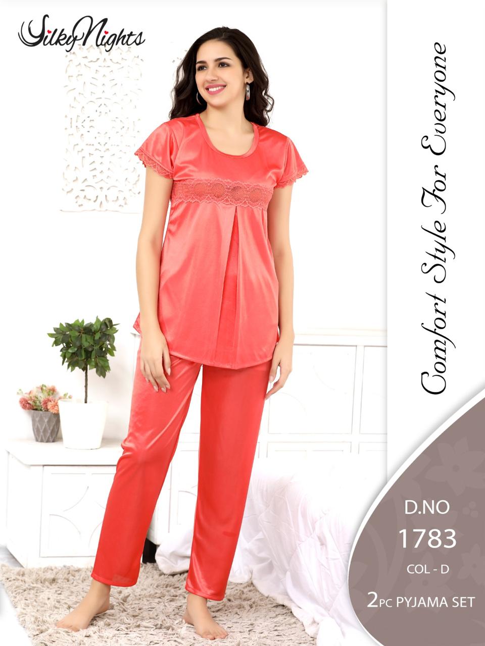 Silky Nights Premium Imported Silk Pyjama Set – 2-Piece Shirt & Trouser | Free Size |