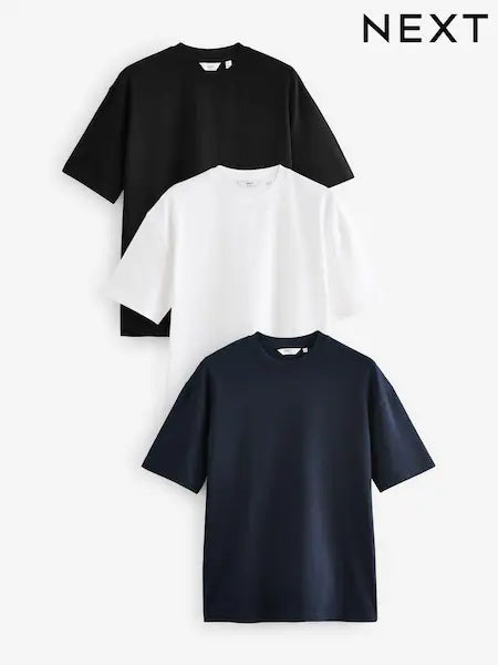 Men’s Cotton T-Shirt 3-Pack – Black, White & Navy | NEXT Basics