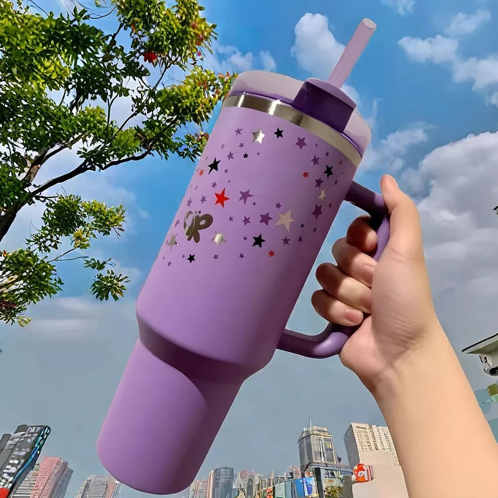 Stanley-Inspired Purple Star Tumbler – 40 oz with Straw & Gift Box