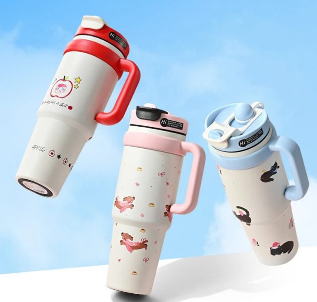 Cute Cartoon Thermos Tumbler with Straw – Leak-Proof & Insulated Bottle (500ml)
