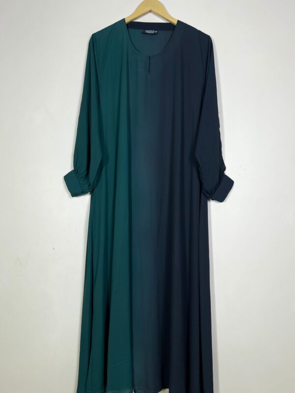 Dual-Tone Ombre Abaya – Dark Green & Navy Blue Modest Dress for Women