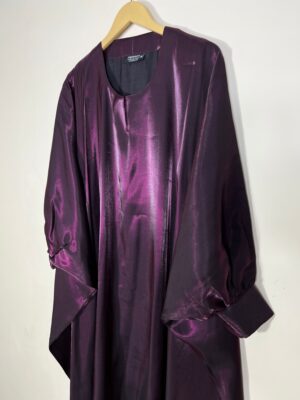 Luxury Glossy Plum Abaya – Silk Finish Evening Kaftan for Women