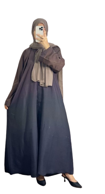 Dual Tone Abaya Dress with Matching Hijab – Elegant Loose-Fit Khimar Style | Modest Fashion UAE & KSA