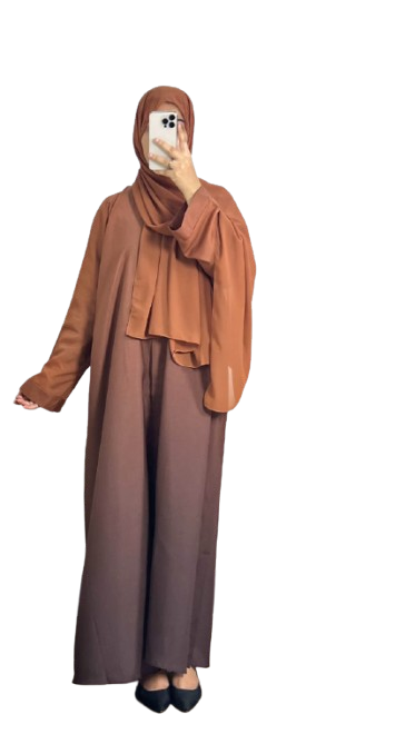 Dual Tone Abaya Dress with Matching Hijab – Elegant Loose-Fit Khimar Style | Modest Fashion UAE & KSA