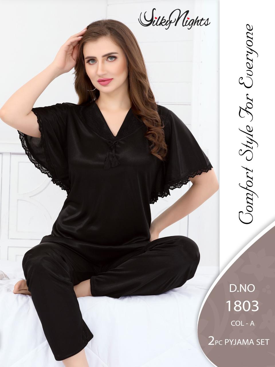 Silky Nights Premium Imported Silk Pyjama Set – 2-Piece Shirt & Trouser | Free Size |