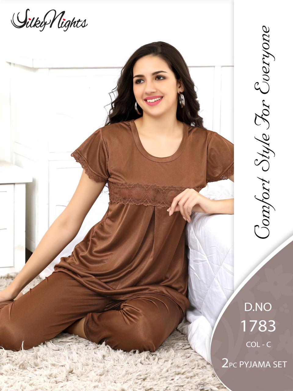 Silky Nights Premium Imported Silk Pyjama Set – 2-Piece Shirt & Trouser | Free Size |