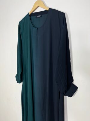 Dual-Tone Ombre Abaya – Dark Green & Navy Blue Modest Dress for Women