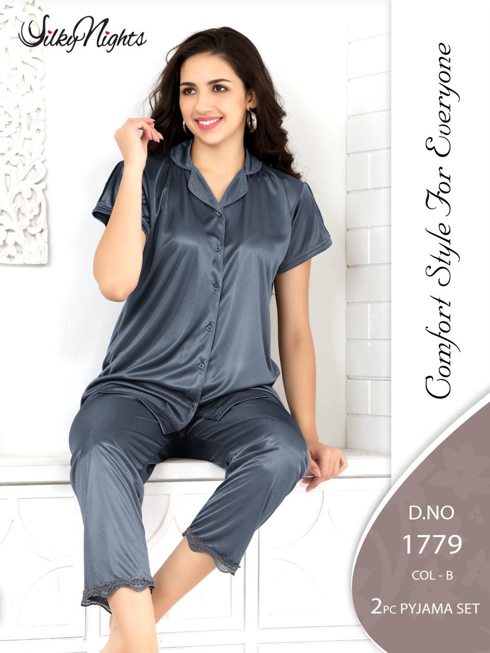 Silky Nights Premium Imported Silk Pyjama Set – 2-Piece Shirt & Trouser | Free Size |