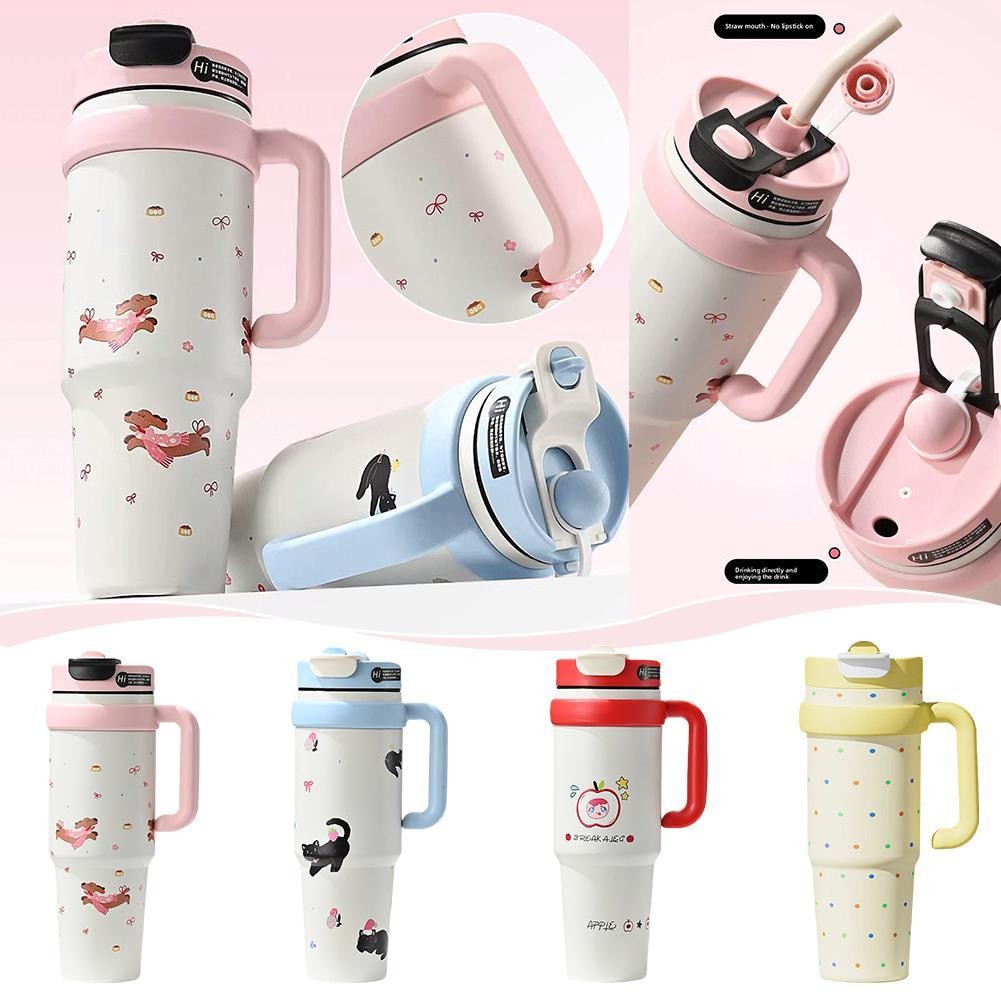 Cute Cartoon Thermos Tumbler with Straw – Leak-Proof & Insulated Bottle (500ml)