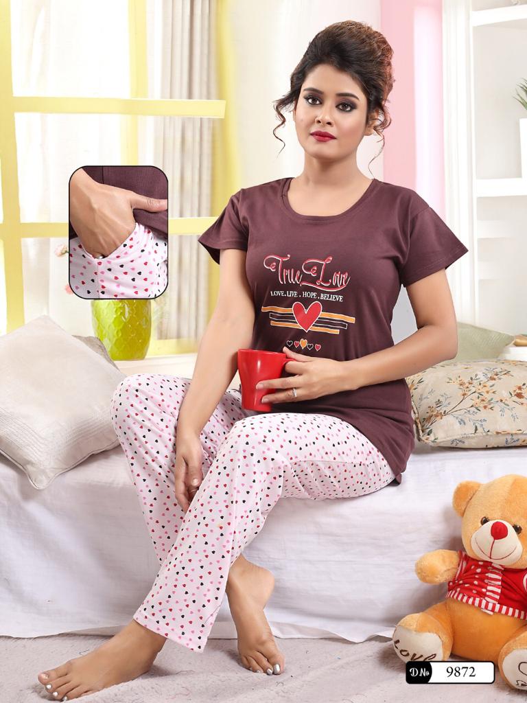 Women’s Cotton Night Suit Set – Printed T-Shirt & Pajama with Pocket | Soft Loungewear & Sleepwear SixtyOneShop