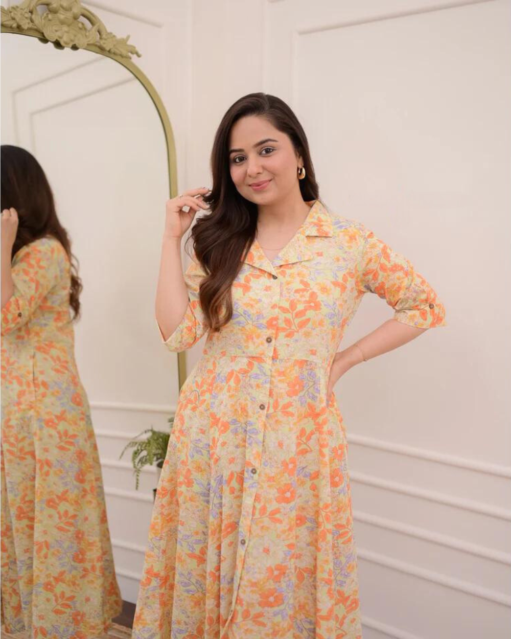 Floral Cotton A Line Dress Wariza