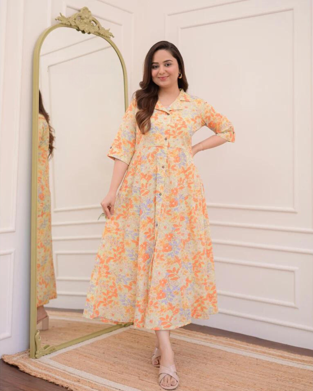 Floral Cotton A Line Dress Wariza