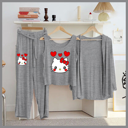 Butterfly & Galaxy 3-Piece Grey Loungewear Set – Women's Cozy Nightwear SixtyOneShop