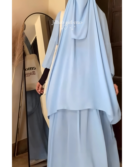 3 Piece Jilbab Set (Jilbab + Skirt + Khimar) - SKY BLUE