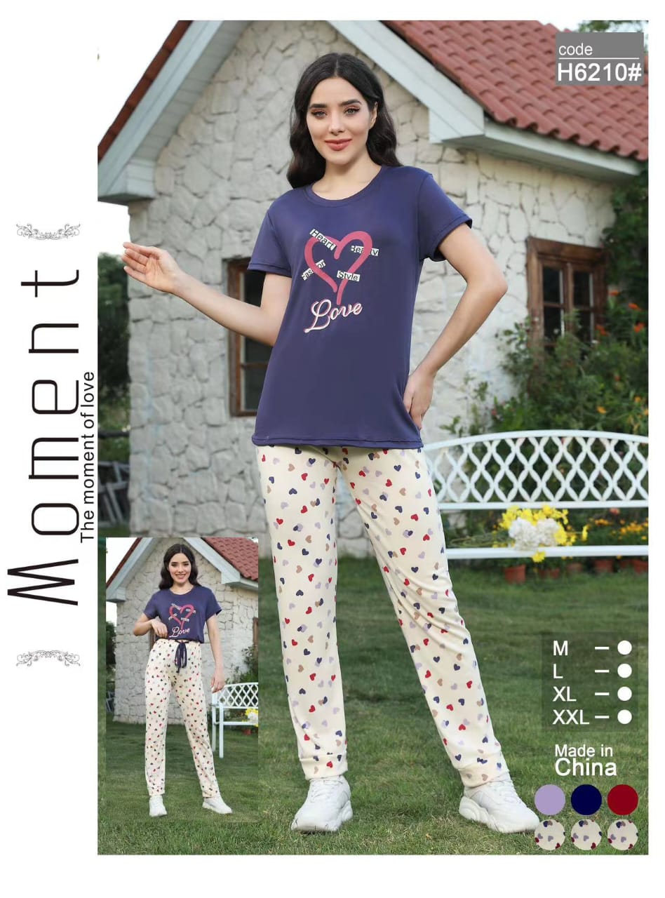 Women’s Cotton Night Suit Set – Printed T-Shirt & Pajama with Pocket | Soft Loungewear & Sleepwear SixtyOneShop