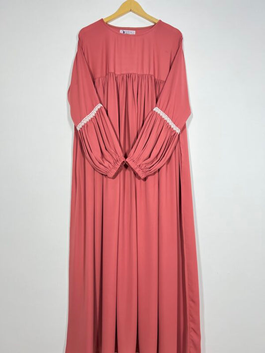 Mauve Pink Lace Sleeves Maxi Abaya