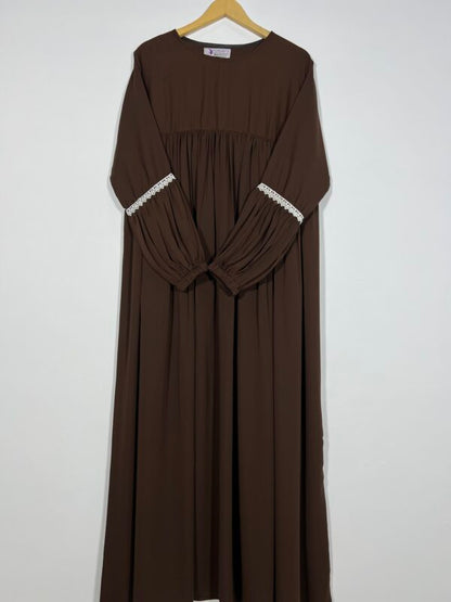 Ash Brown Lace Sleeves Maxi Abaya