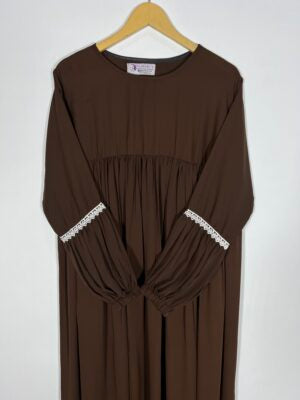 Ash Brown Lace Sleeves Maxi Abaya