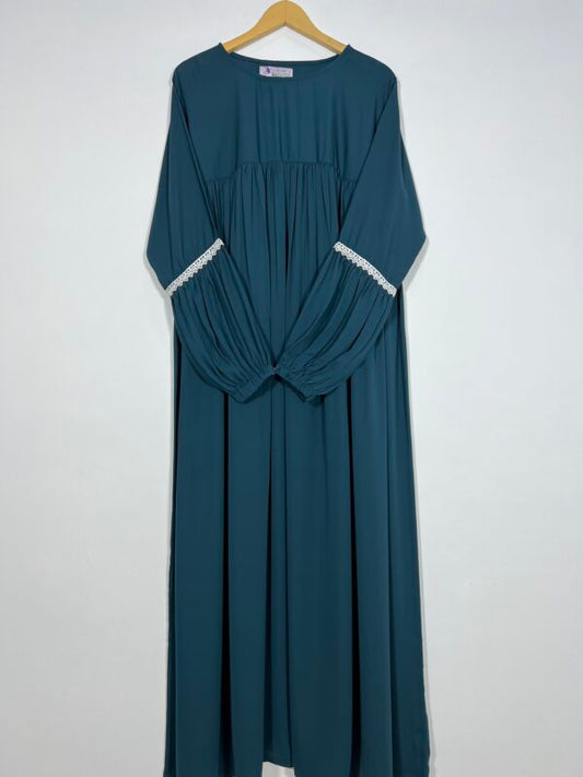 Teal Lace Sleeves Maxi Abaya