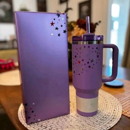 Stanley-Inspired Purple Star Tumbler – 40 oz with Straw & Gift Box