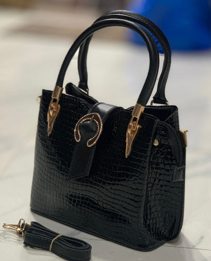 Luxury Crocodile Textured Handbag With Golden Buckle – 3 Colors