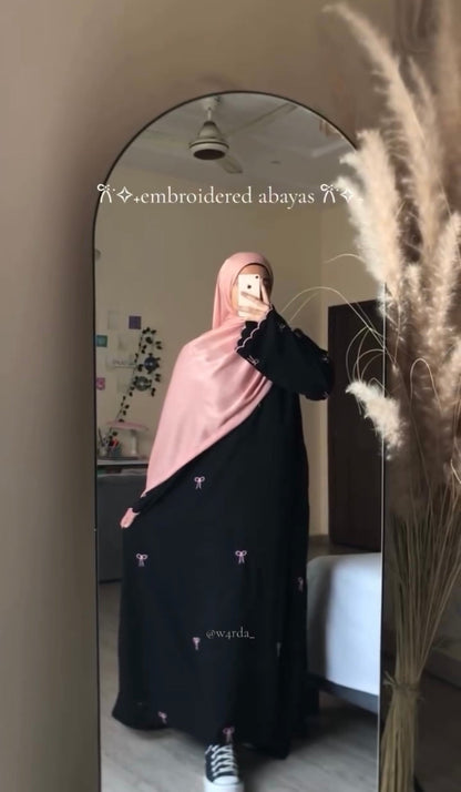 Bow Embroidered Abaya – Elegant Modest Wear for Women the-stylefits