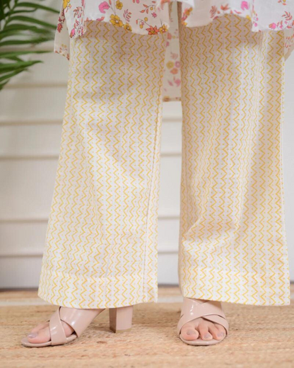Ivory Yellow Pink Floral Cotton Co-ord Wariza
