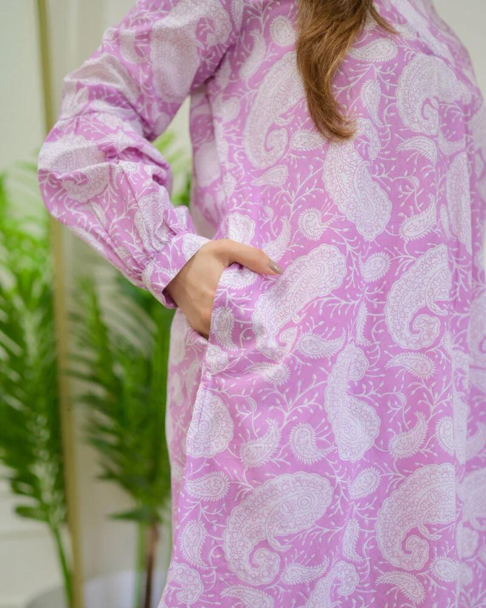 Lilac Paisley V Neck Cotton Co-ord Wariza