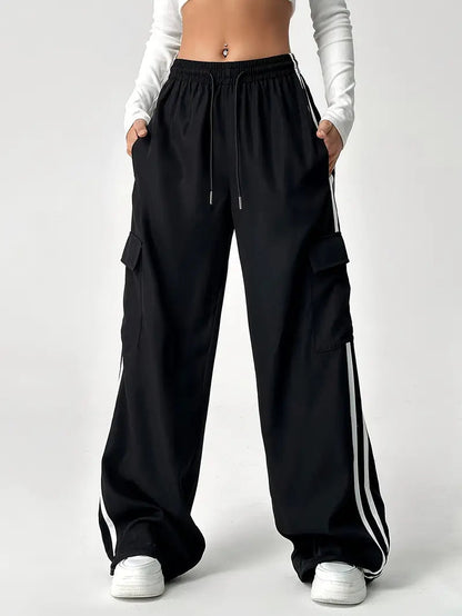 Double Stripe Side Pocket Cargo Joggers – Black the-stylefits
