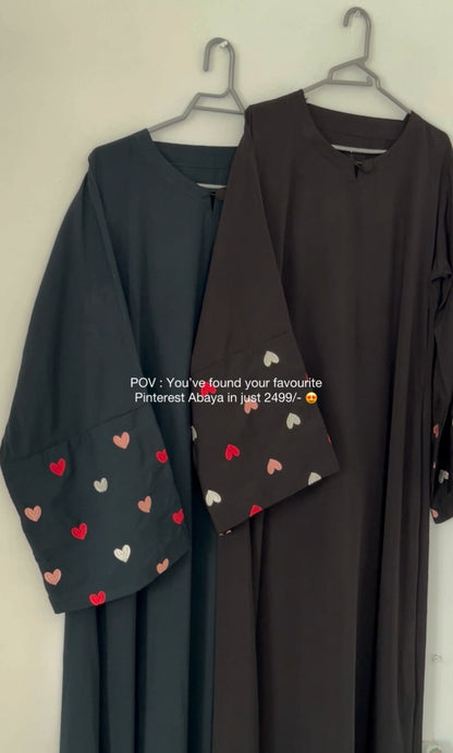 Heart Embroidered Abaya the-stylefits