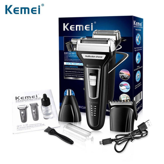 3-in-1 Electric Shaver & Grooming Kit – USB Rechargeable | Kemei KM Series