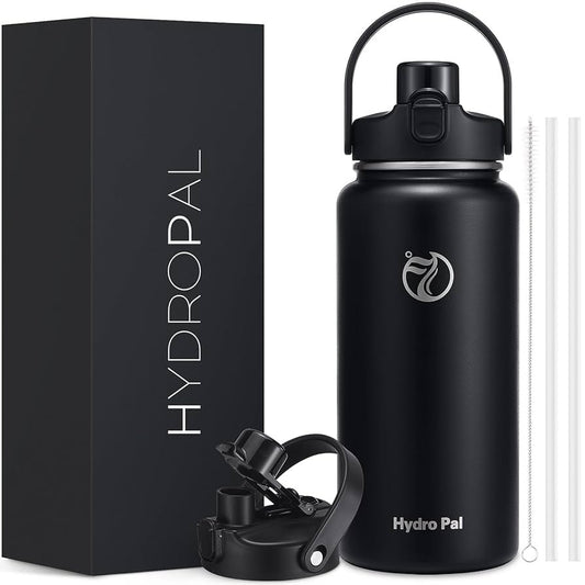 Hydro Pal Stainless Steel Water Bottle – Insulated Wide Mouth Flask with Straw Lid, Handle & Cleaning Accessories | Hot & Cold Thermos – BPA-Free