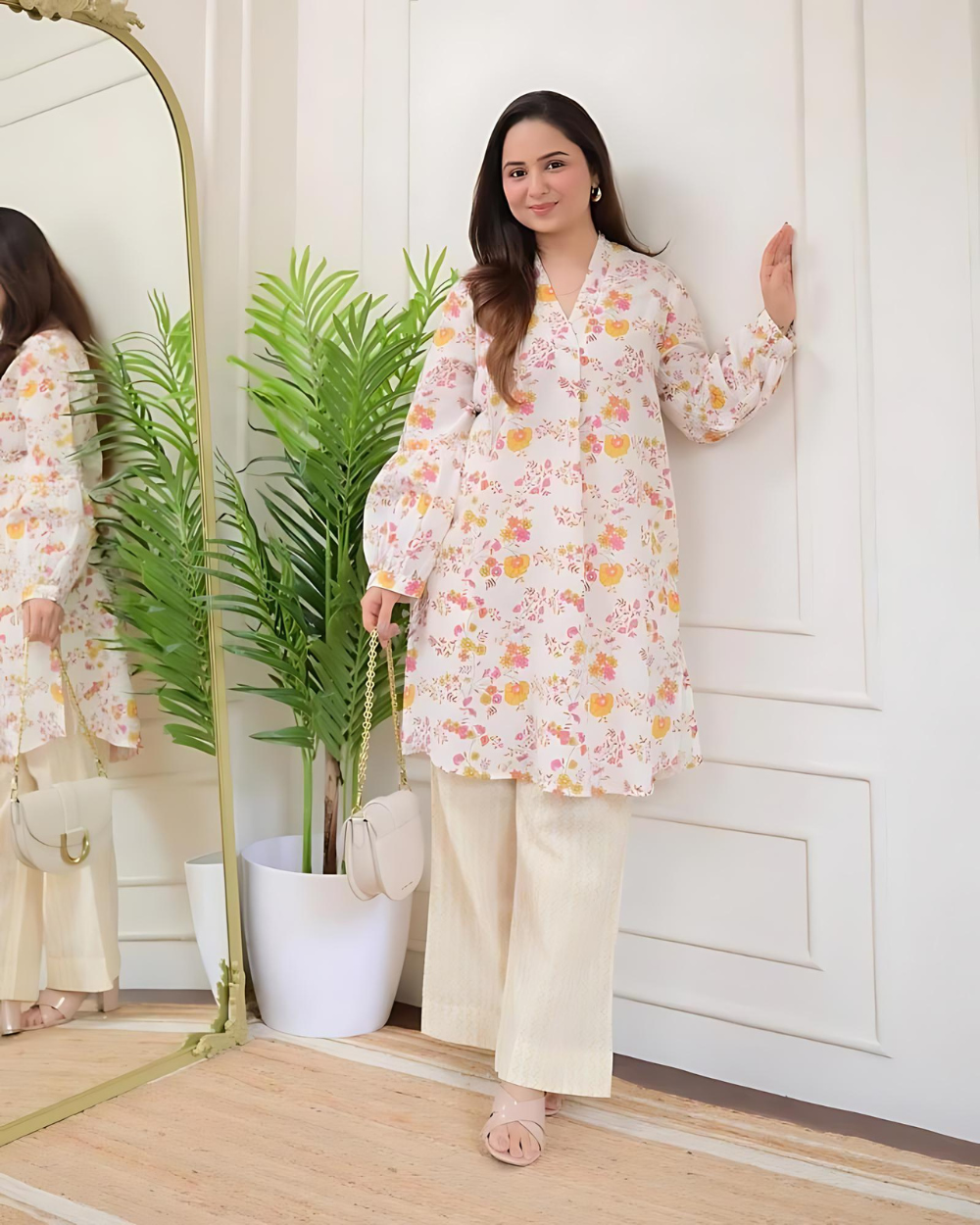 Ivory Yellow Pink Floral Cotton Co-ord Wariza