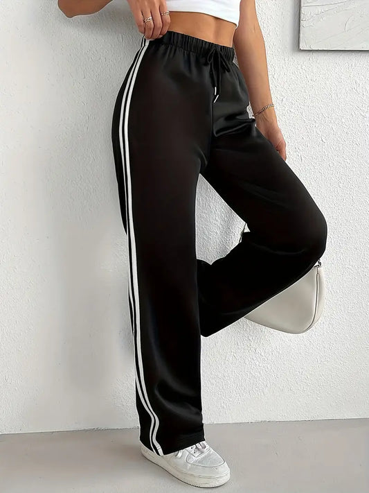 DOUBLE STRIPPED STRAIGHT LEG PANTS - BLACK