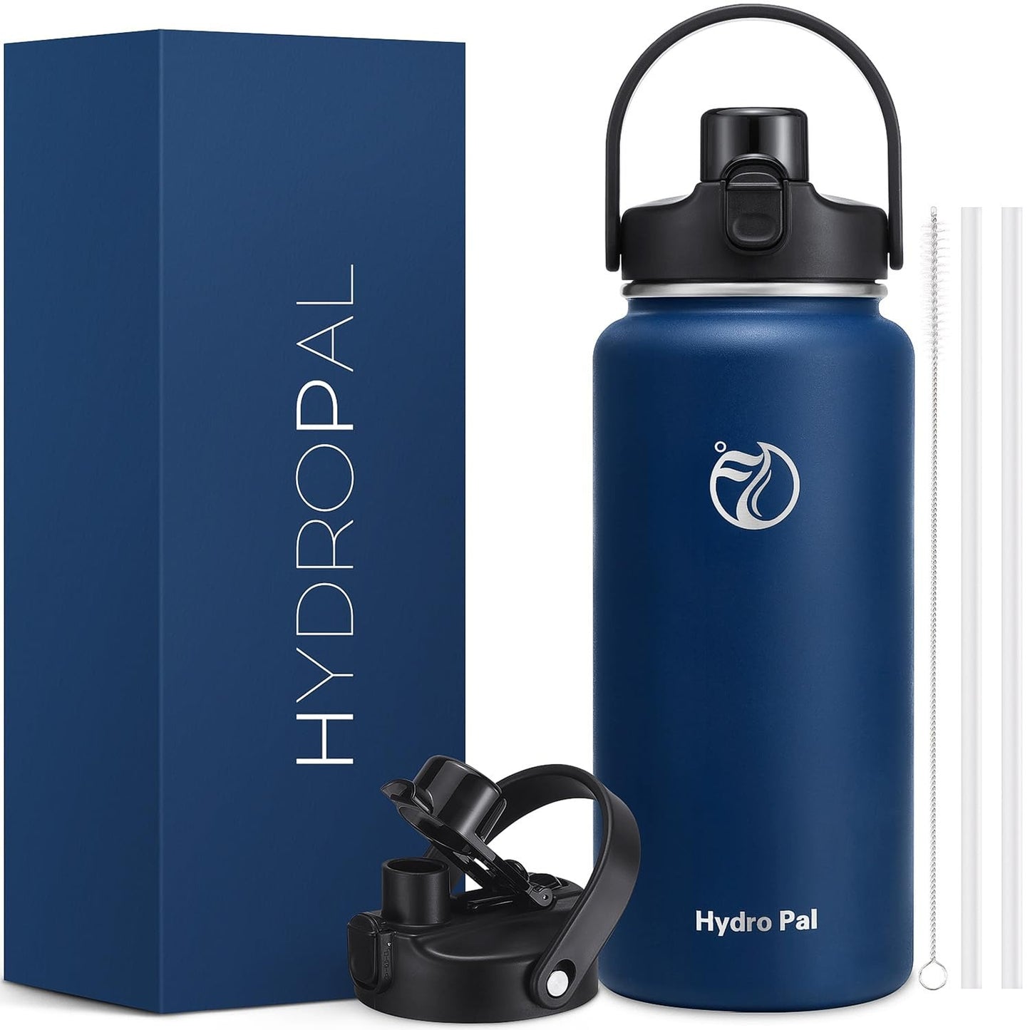 Hydro Pal Stainless Steel Water Bottle – Insulated Wide Mouth Flask with Straw Lid, Handle & Cleaning Accessories | Hot & Cold Thermos – BPA-Free