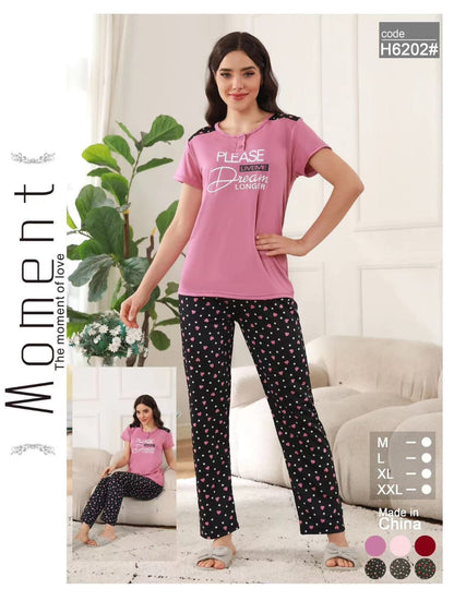 Women’s Cotton Night Suit Set – Printed T-Shirt & Pajama with Pocket | Soft Loungewear & Sleepwear SixtyOneShop