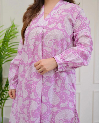 Lilac Paisley V Neck Cotton Co-ord Wariza
