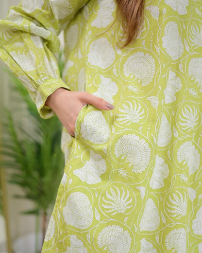 Parrot Green Floral Cotton Co-ord Wariza